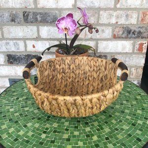 HAND MADE WOVEN BASKET WITH WOODEN HANDLES